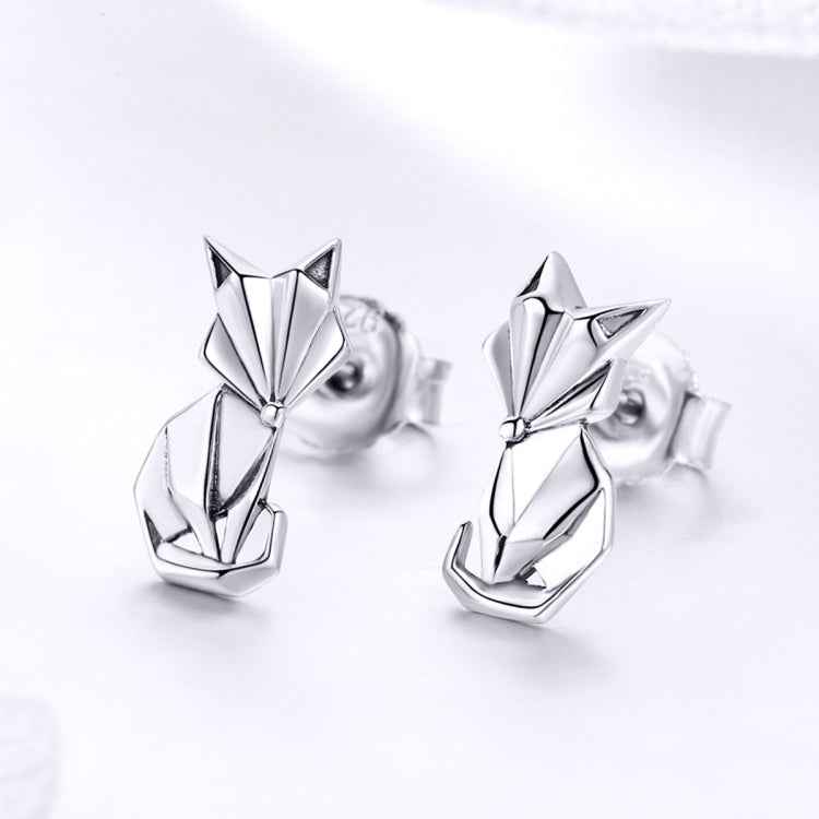 S925 Animal Earrings Jewelry Origami Fox Sterling Silver Girls Earrings
