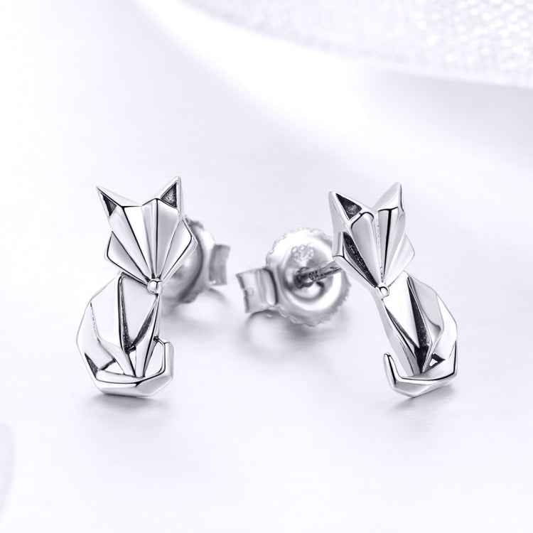 S925 Animal Earrings Jewelry Origami Fox Sterling Silver Girls Earrings