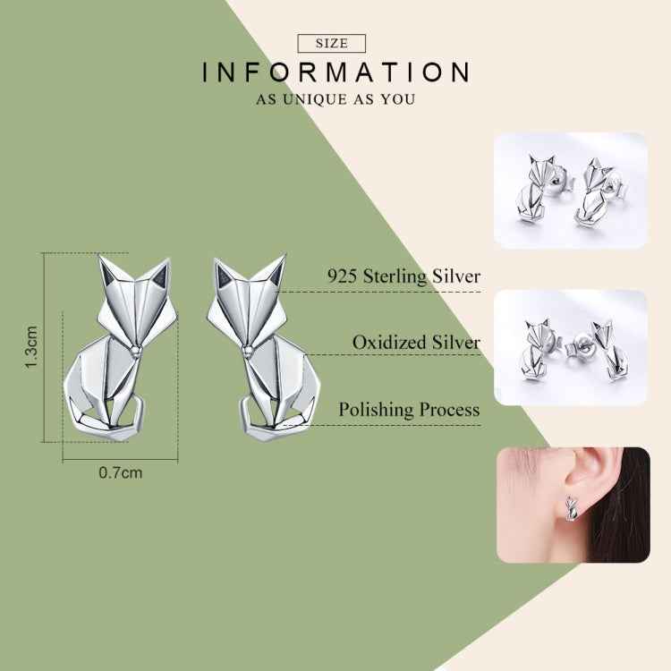 S925 Animal Earrings Jewelry Origami Fox Sterling Silver Girls Earrings