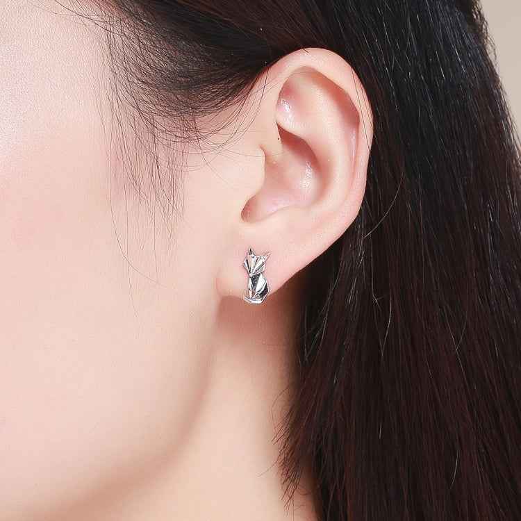 S925 Animal Earrings Jewelry Origami Fox Sterling Silver Girls Earrings