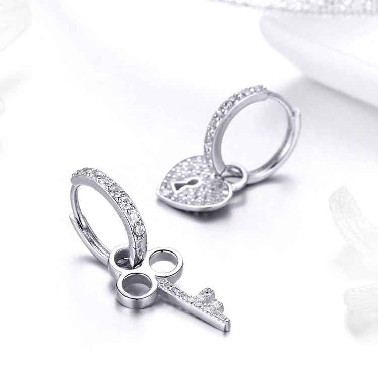 Key Lock Earrings S925 Sterling Silver Platinum-plated Simple Earrings