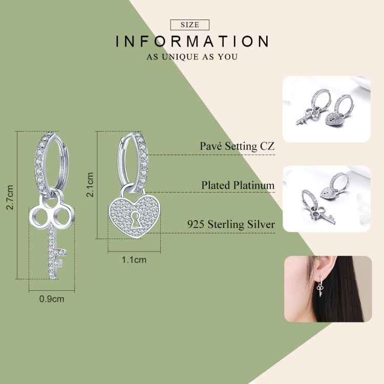 Key Lock Earrings S925 Sterling Silver Platinum-plated Simple Earrings