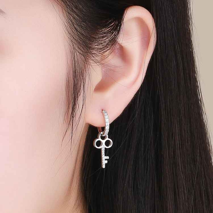 Key Lock Earrings S925 Sterling Silver Platinum-plated Simple Earrings