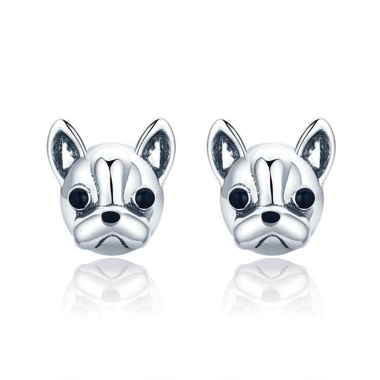 S925 Sterling Silver Animal Earrings Bulldog Plain Silver Earrings