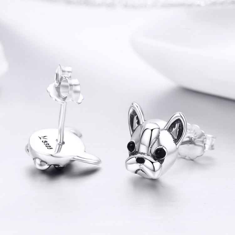 S925 Sterling Silver Animal Earrings Bulldog Plain Silver Earrings