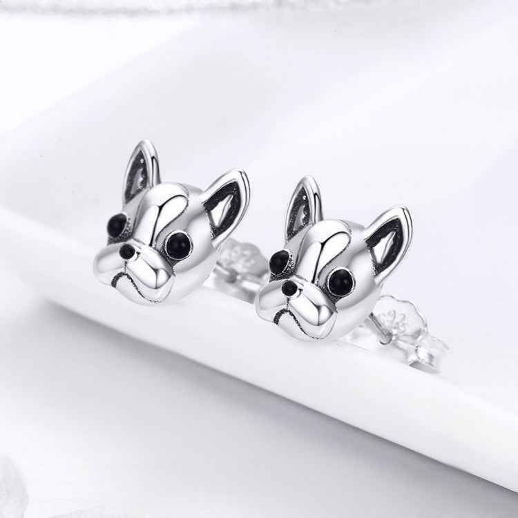 S925 Sterling Silver Animal Earrings Bulldog Plain Silver Earrings