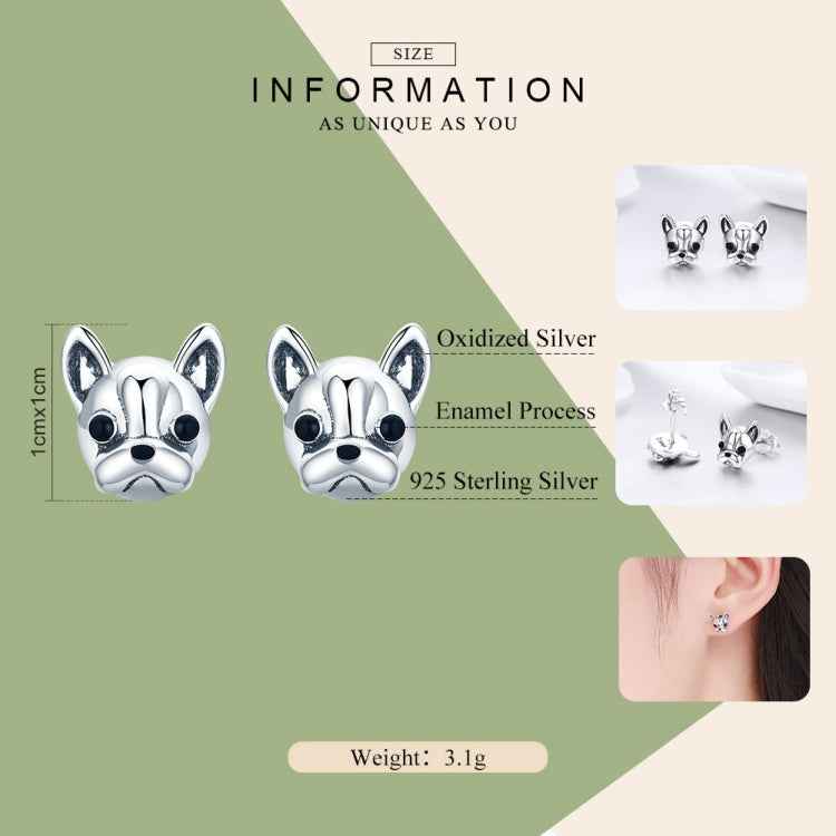 S925 Sterling Silver Animal Earrings Bulldog Plain Silver Earrings