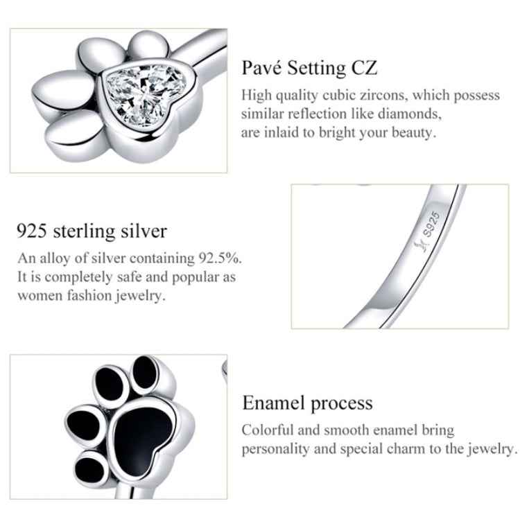 S925 Sterling Silver Cute Pet Paw Print Open Ring Black Dripping Ring