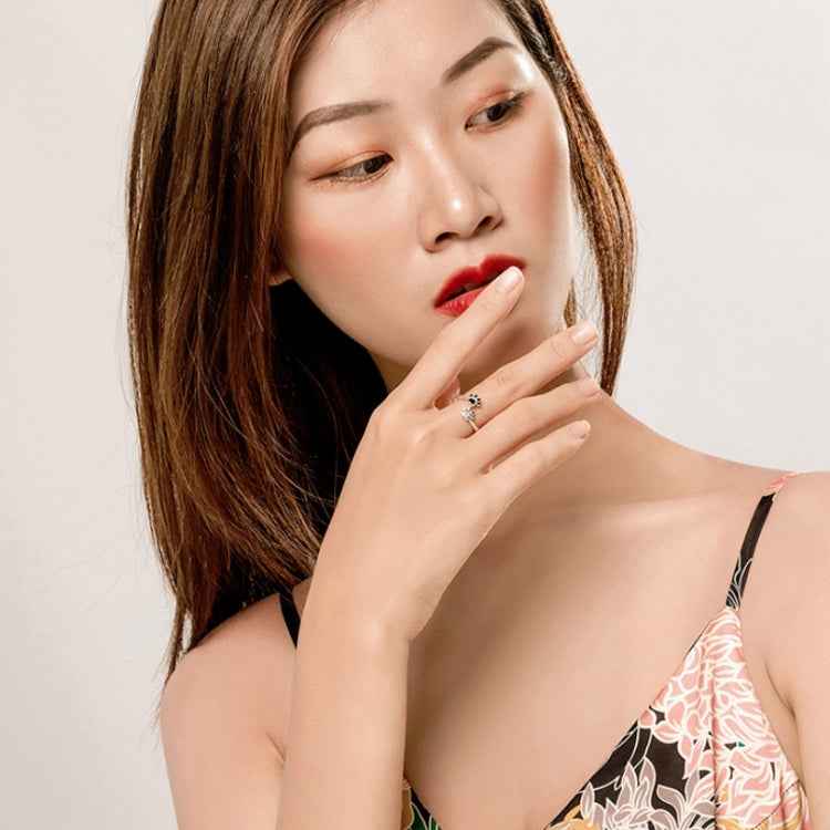 S925 Sterling Silver Cute Pet Paw Print Open Ring Black Dripping Ring