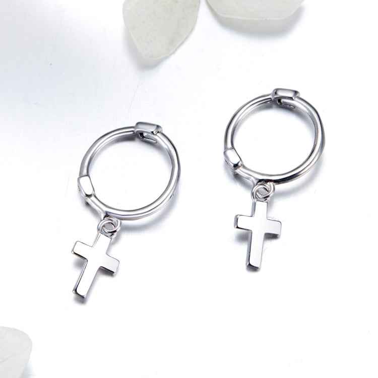 Cross Earrings S925 Sterling Silver Platinum-plated Earrings Men Women Simple Earrings