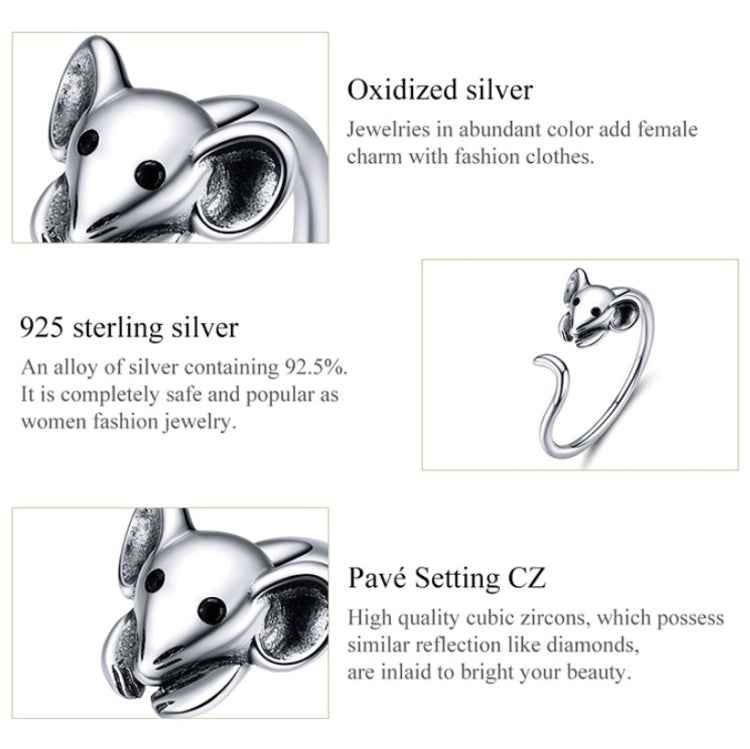 S925 Sterling Silver Open Ring New Year's Zodiac Rat Ring