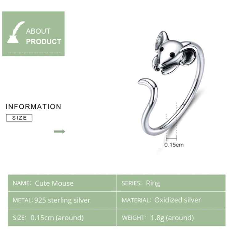 S925 Sterling Silver Open Ring New Year's Zodiac Rat Ring