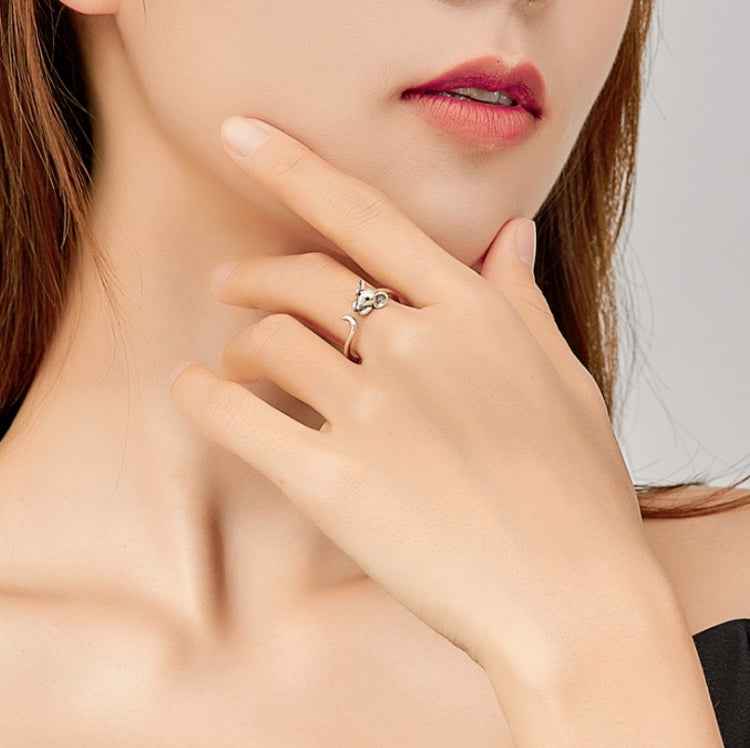 S925 Sterling Silver Open Ring New Year's Zodiac Rat Ring