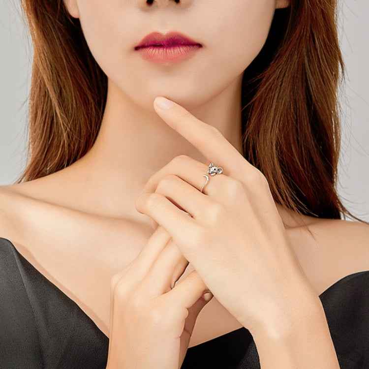 S925 Sterling Silver Open Ring New Year's Zodiac Rat Ring