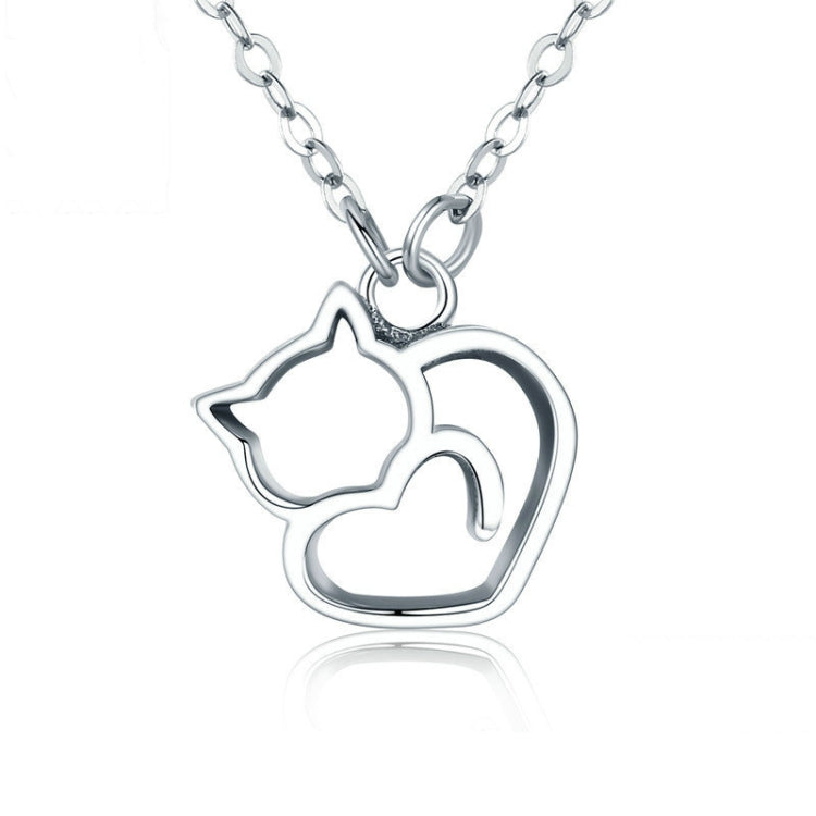 Cute Cat S925 Sterling Silver Lady Necklace With Zircon Inlaid Plain Silver Necklace, SCN188