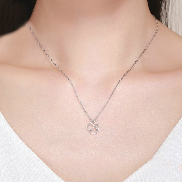 Cute Cat S925 Sterling Silver Lady Necklace With Zircon Inlaid Plain Silver Necklace, SCN188