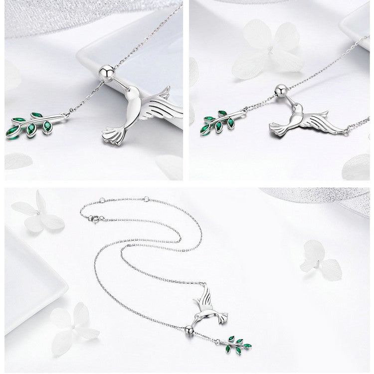 Hummingbird Greetings S925 Sterling Silver Necklace Zirconia Necklace, SCN217