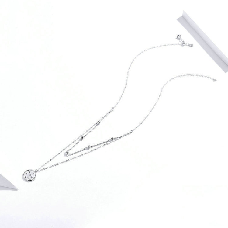 S925 Sterling Silver Platinum Plated Necklace Double Layer Small Star Light Silver Necklace, SCN365