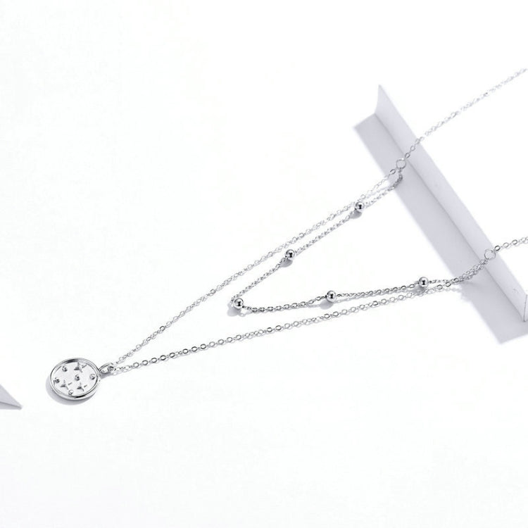 S925 Sterling Silver Platinum Plated Necklace Double Layer Small Star Light Silver Necklace, SCN365