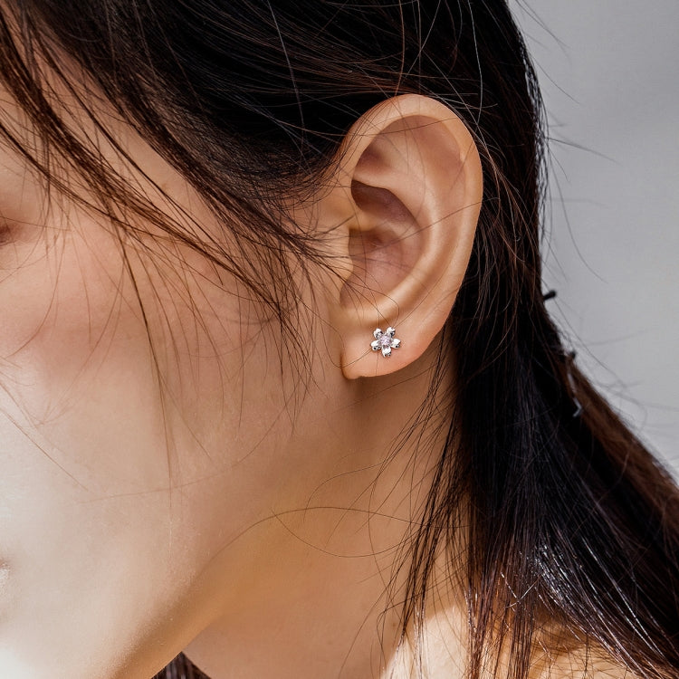Sterling Silver Flower Earrings S925 Temperament Simple Zircon Earrings