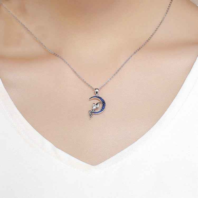 Dark Night Fairy S925 Sterling Silver Necklace With White Gold Plated and Zircon