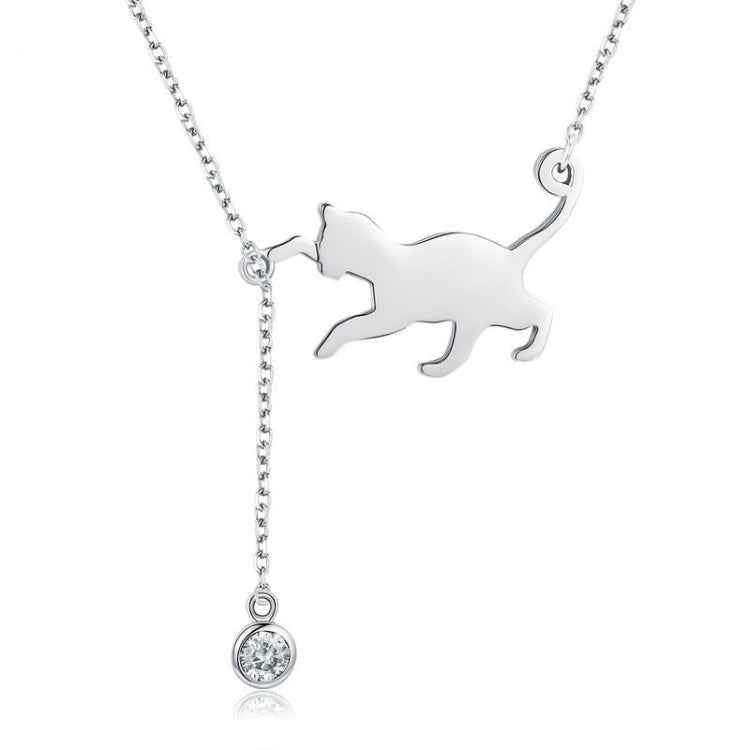 Naughty Kitten S925 Sterling Silver With Zircon Necklace