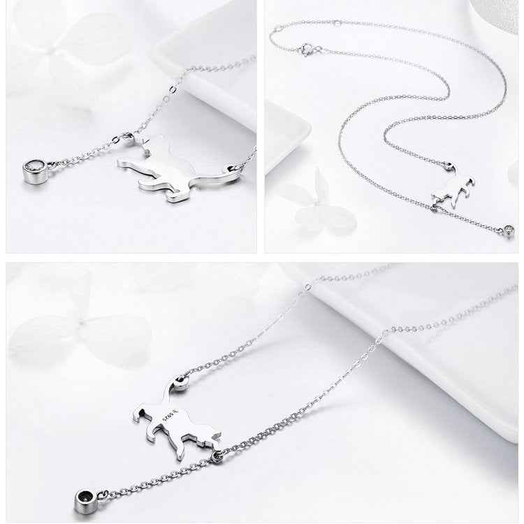 Naughty Kitten S925 Sterling Silver With Zircon Necklace