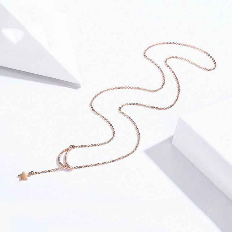 Star Moon S925 Sterling Silver Rose Gold Plated Necklace