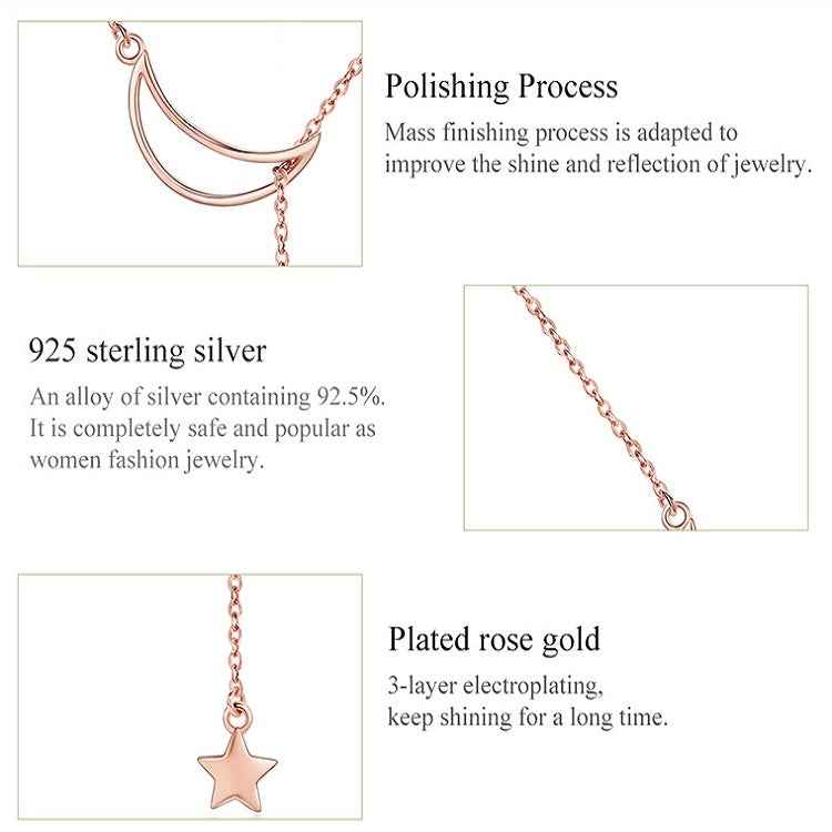 Star Moon S925 Sterling Silver Rose Gold Plated Necklace