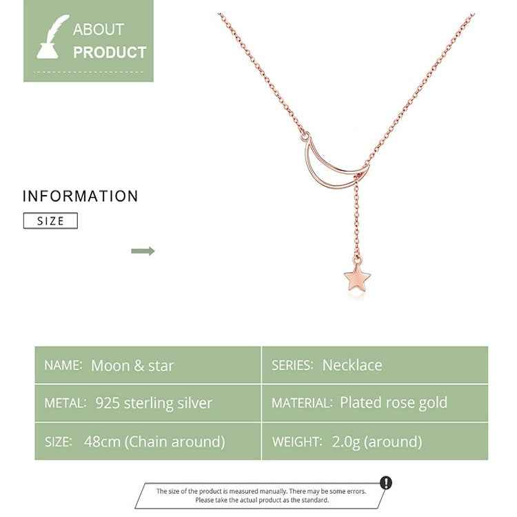 Star Moon S925 Sterling Silver Rose Gold Plated Necklace