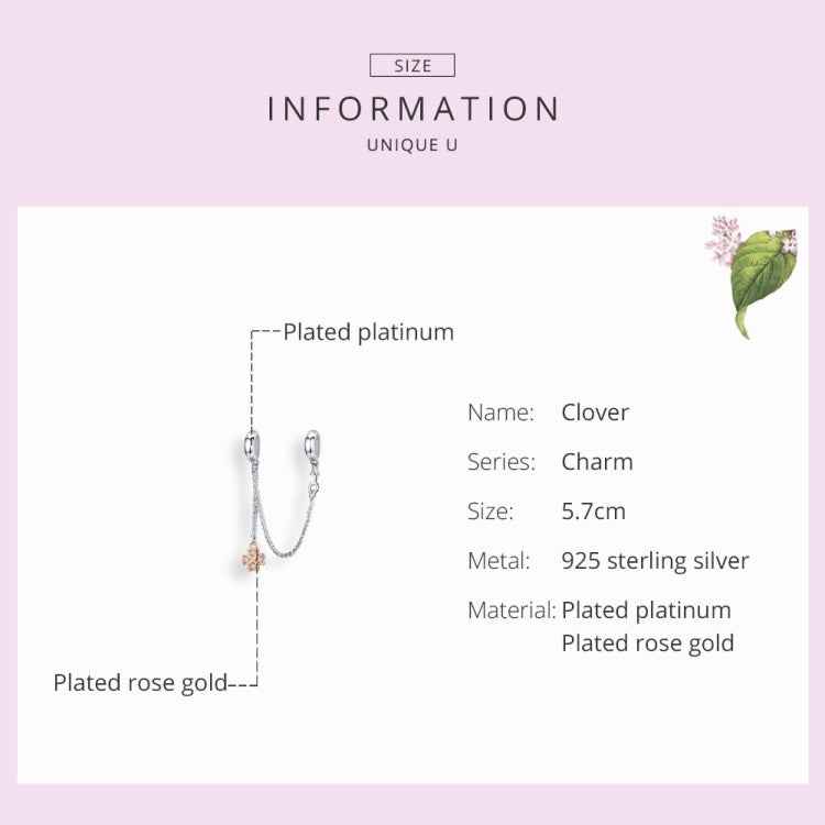 S925 Sterling Silver Platinum Plated Clover Safety Chain DIY Bracelet Accessories