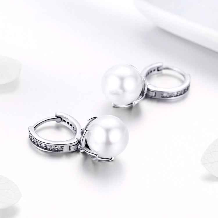 Round Shell Bead Earrings Simple Ladies Silver Earrings