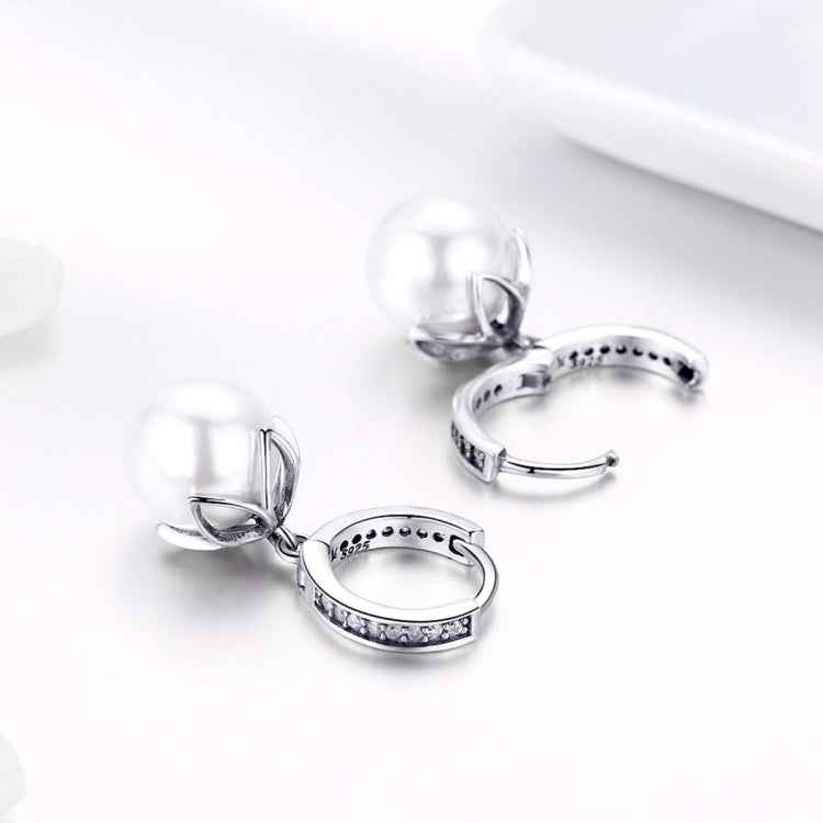 Round Shell Bead Earrings Simple Ladies Silver Earrings