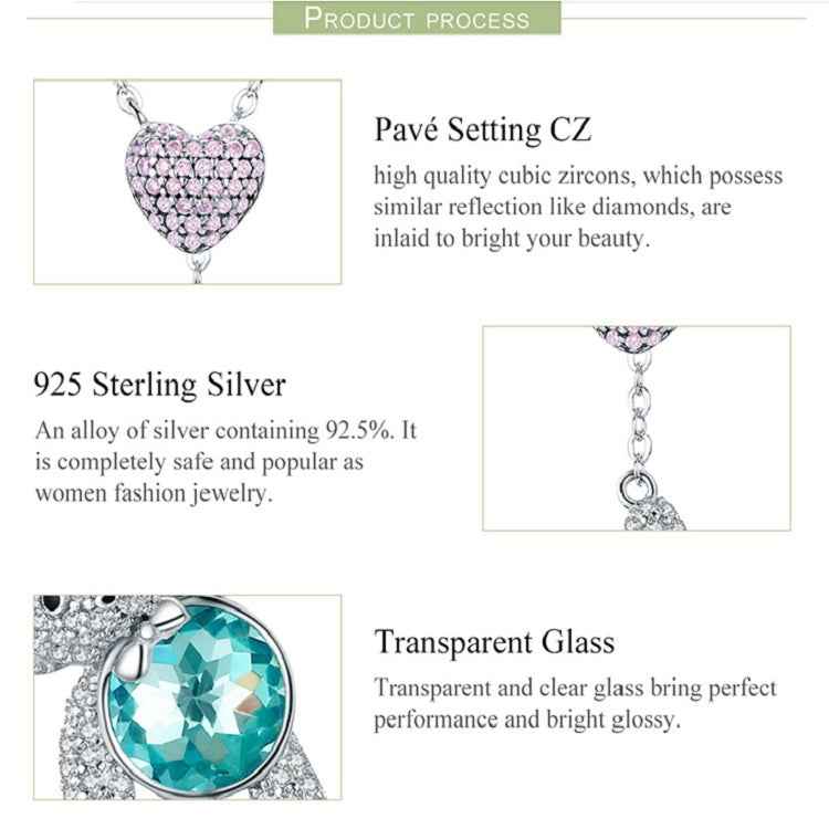 Cute Bear S925 Sterling Silver Rose Gold Plated Zircon Necklace