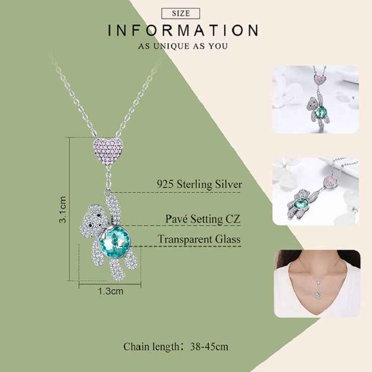 Cute Bear S925 Sterling Silver Rose Gold Plated Zircon Necklace