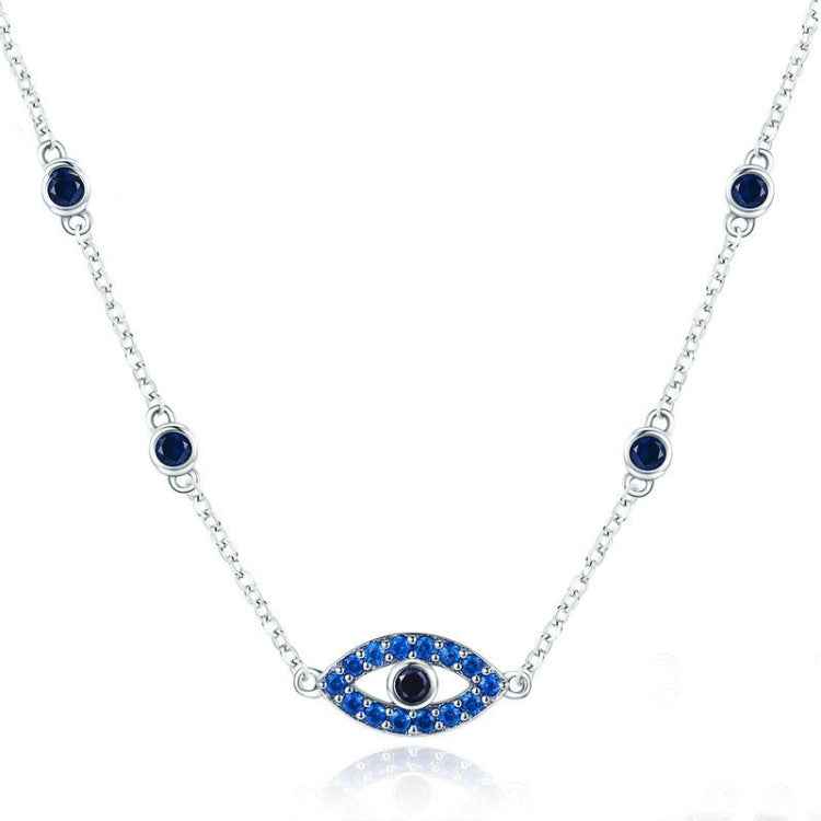 Magic Eye S925 Sterling Silver Necklace Ladies Blue Eye Inlaid Zircon Necklace