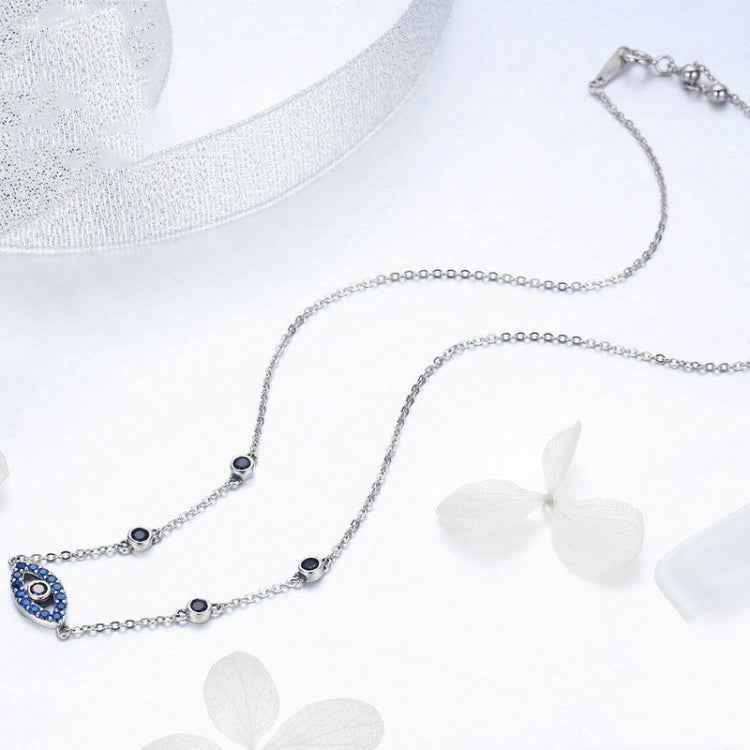 Magic Eye S925 Sterling Silver Necklace Ladies Blue Eye Inlaid Zircon Necklace