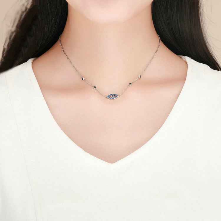 Magic Eye S925 Sterling Silver Necklace Ladies Blue Eye Inlaid Zircon Necklace