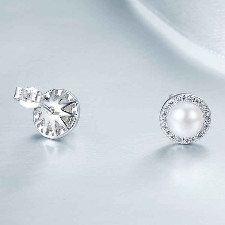 Simple Pearl Diamond Ladies Temperament Earrings S925 Sterling Silver Earrings