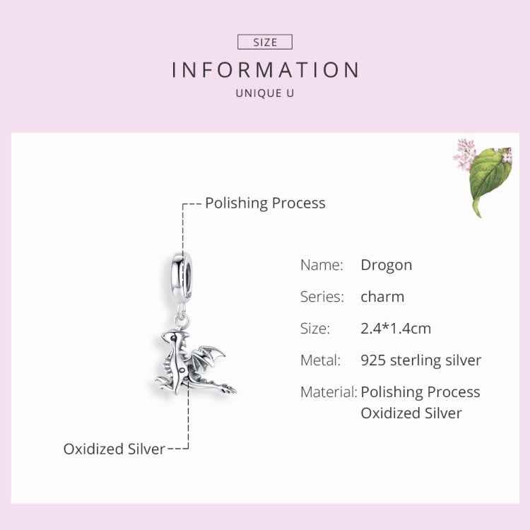 S925 Sterling Silver Pendant Drogon Dinosaur Charm DIY Bracelet Accessories