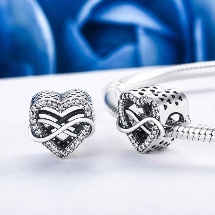 S925 Sterling Silver Heart-shaped Hollow Diamond Beads DIY Bracelet Accessories