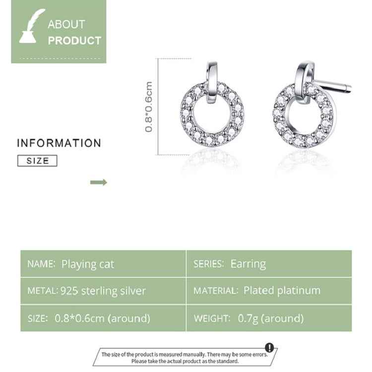 S925 Sterling Silver Small Circle Earrings Platinum Plated Zircon Silver Earrings