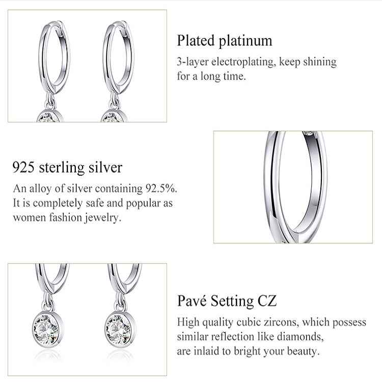 S925 Sterling Silver Platinum-plated Earrings Temperament Zircon Earrings