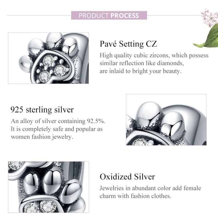 S925 Sterling Silver Animal Footprint Beads DIY Bracelet Accessories