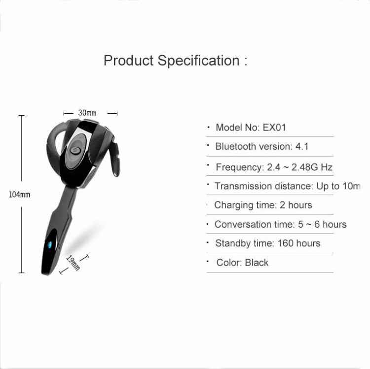 ex-01 Bluetooth 4.1 Business Hanging Ear Bluetooth Earphone