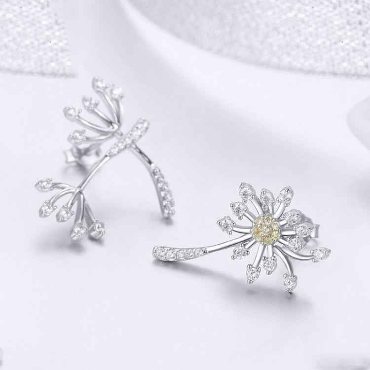 S925 Sterling Silver Earrings White Dandelion Love Platinum Plated Women Earrings
