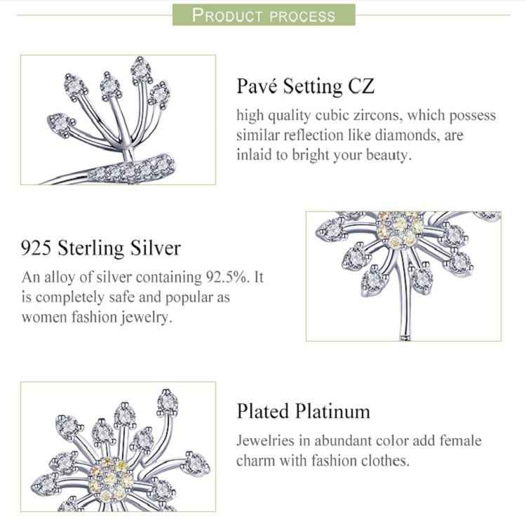 S925 Sterling Silver Earrings White Dandelion Love Platinum Plated Women Earrings