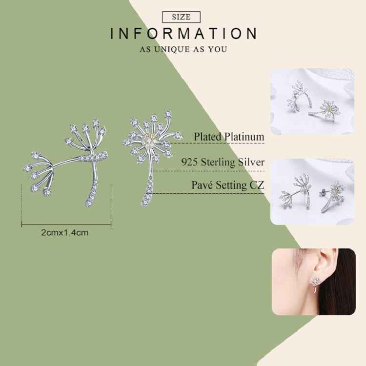 S925 Sterling Silver Earrings White Dandelion Love Platinum Plated Women Earrings