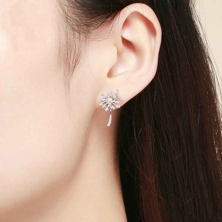 S925 Sterling Silver Earrings White Dandelion Love Platinum Plated Women Earrings