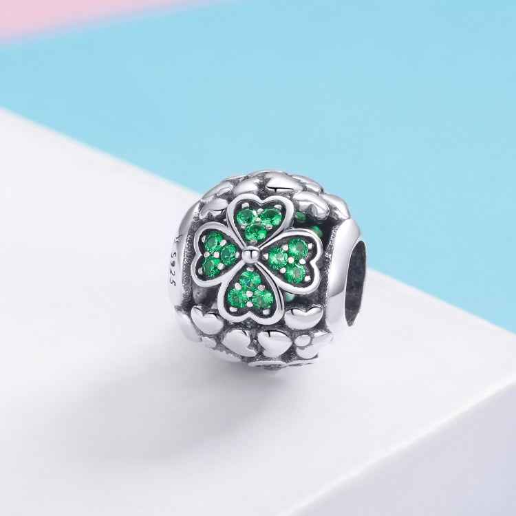 S925 Sterling Silver Green Plant Clover Bead DIY Bracelet Accessories